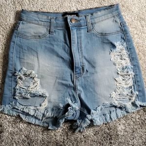 Distressed Blue Denim Shorts